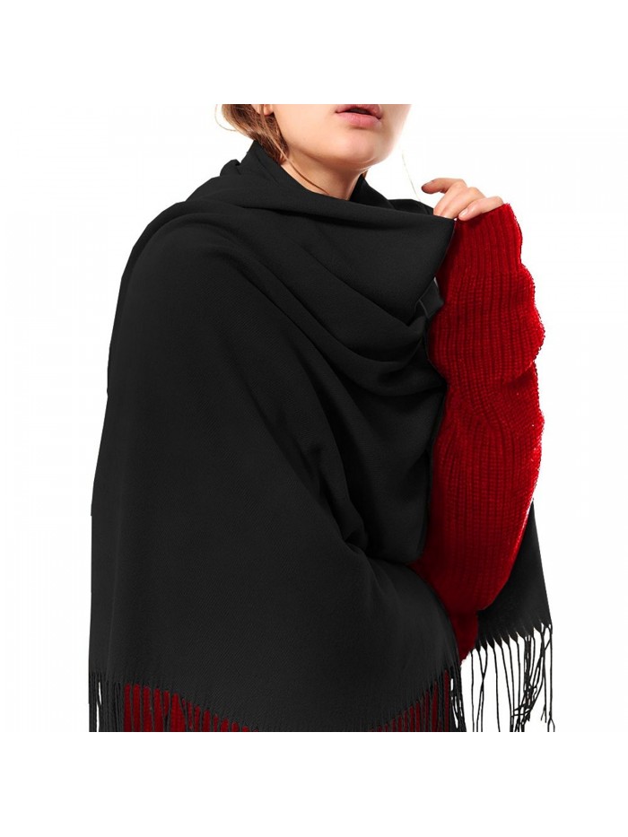 Womens Thick Soft Cashmere Wool Pashmina Shawl Wrap Scarf - Aone Warm Stole(5 Colors) - Black - CE187AHGYQY