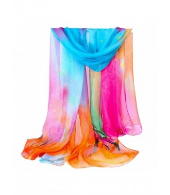 Extra Long Silk Scarf Neck Cover Wrapping Mixed Color Printed Shawl Early Spring - Blue 1 Piece - CF12H0NRZ4F