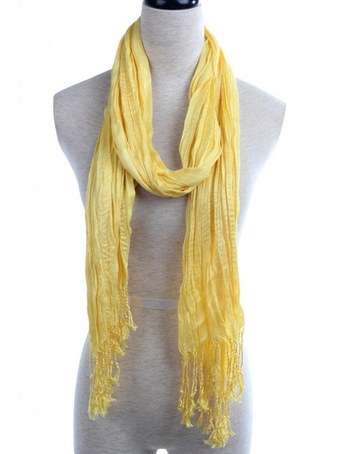 YYSTAR Fashion Breathable Tassel Trim Crinkle Cotton Scarf Wrap - Yellow - C311NQWMGL7
