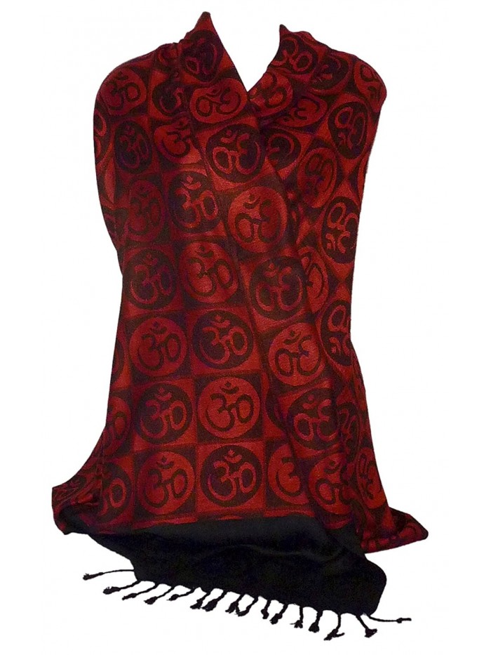 Om Symbol Circles Prayer Meditation Yoga Shawl Wrap - Red - CW11E4WVYF7