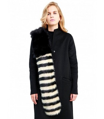 MissShorthair Striped Faux Fur Women Scarf Collar Stole Long Shawl Wraps - Black - CQ11O9OAMK7