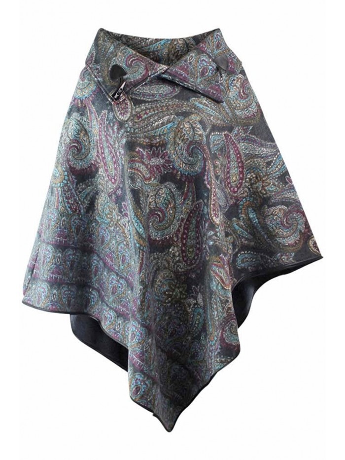 Black Colorful Paisley Pattern Turtleneck Poncho - C312LWWUKLP