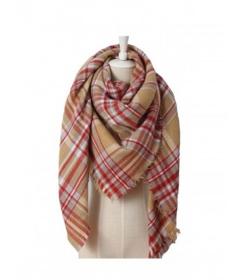 Jools & Eko Women's Popular Plaid Blanket Tartan Scarf Plaid - Camel Red - CA12NZOR440