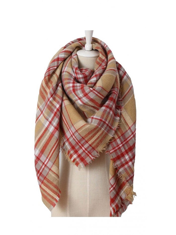 Jools & Eko Women's Popular Plaid Blanket Tartan Scarf Plaid - Camel Red - CA12NZOR440