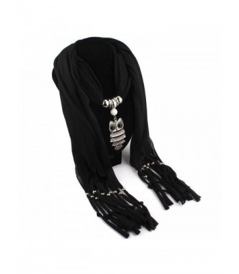 DETALLAN Special Women Necklace Scarves Owl Pendant Jewelry Tassels Scarf Shawl Wrap Black-163cmX39cm - CU12MABWIHF