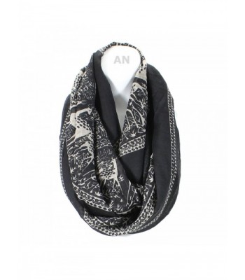 AN Light Weight Infinity Scarf for Women Summer Cute Tribal Deer Print Loop - Black - CO11FU0YLF7