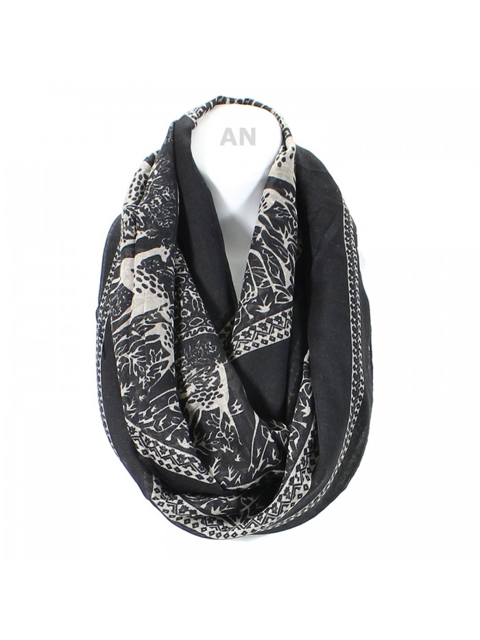 AN Light Weight Infinity Scarf for Women Summer Cute Tribal Deer Print Loop - Black - CO11FU0YLF7