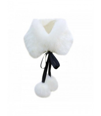 Felice Womens Faux Fur Ball Collar Scarf Warp Winter Neck Warmer - White - C9185K0ISXK