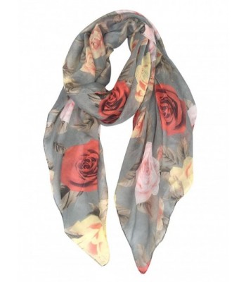 GERINLY Rose Blossom Print Scarf for Women Cozy Shwal Wrap -Various Colors - Gray - CE186C6CDT7