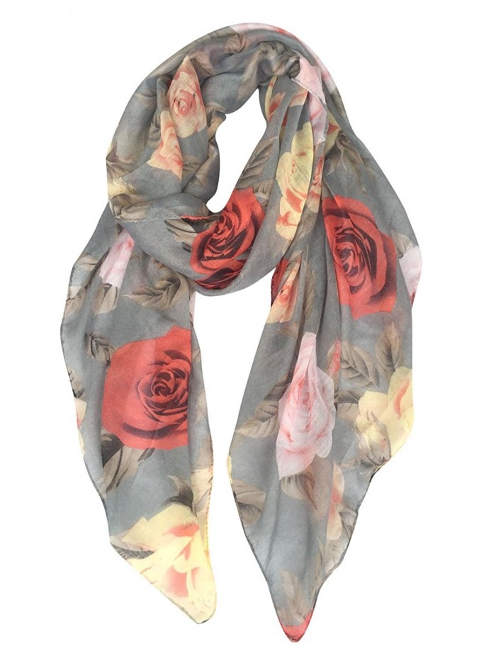 GERINLY Rose Blossom Print Scarf for Women Cozy Shwal Wrap -Various Colors - Gray - CE186C6CDT7