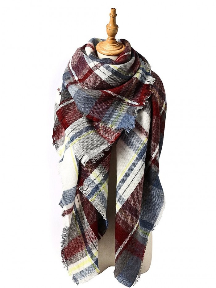 Century Star Women's Gorgeous Fall and Winter Plaid Blanket Scarf Warm Tartan Wrap Shawl - Purple Red - C0186RE982S