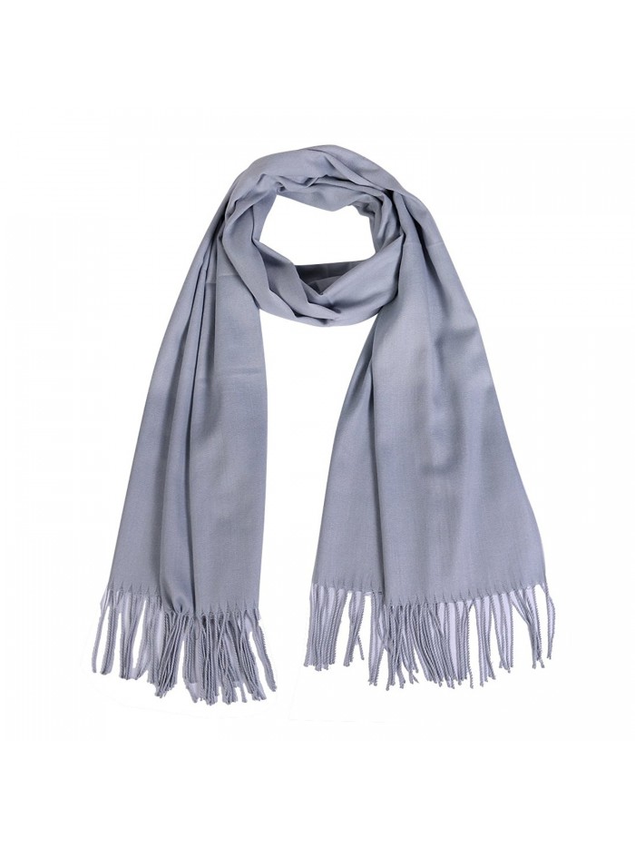 Smiry Soft Lightweight Long Pashmina Elegant Winter Tassels Wrap Scarf- Solid Color - Light Grey - C5186HS84AM