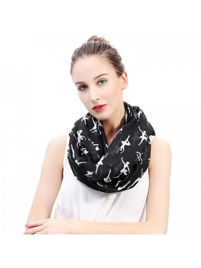 Lina & Lily Ballerinas Dancers Print Women's Infinity Scarf Lightweight - Black - CN18495GKY3