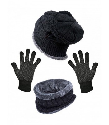 HindaWi Slouchy Beanie Scarves Mittens - Hat+ Scarf+ Gloves (Black) - CG1805YUCQZ