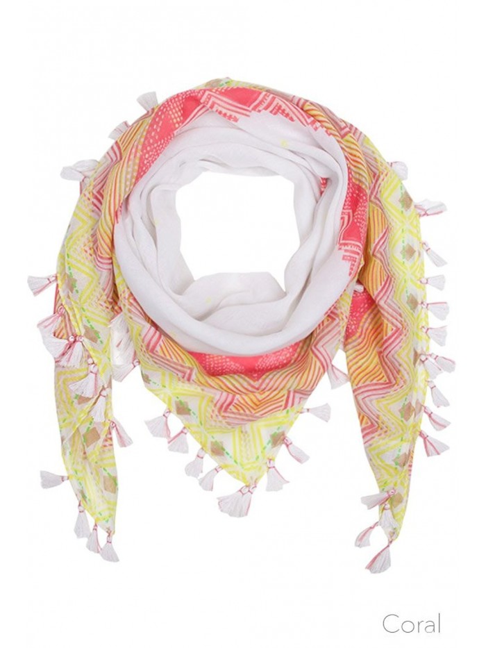 ScarvesMe Aztec Square Tassel Scarf - Coral - C312IRHC8YF