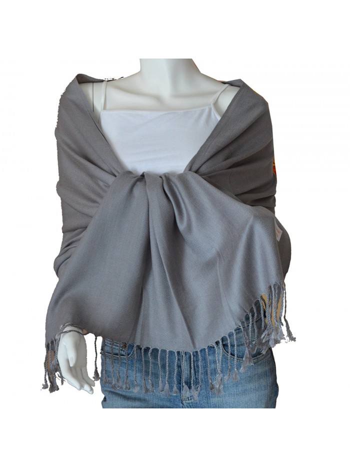 SCARF_TRADINGINC Large Soft 100% Twill Pashmina Scarf Shawl Wrap - Gray - CO11SEEQRIP