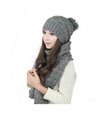 HANERDUN Women Girls Fashion Winter Warm Knitted Hat Beanie Hat Scarf Set - Drak Gray - C012O1JC85L