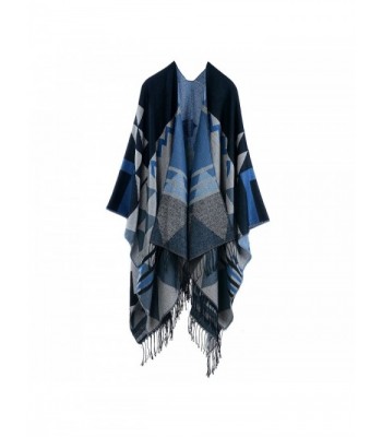Women's Knitted Cashmere Blanket Poncho Cape Wrap Shawl Cardigans Coat with Tassel - Bohemia Black - CF12N0CHSGA