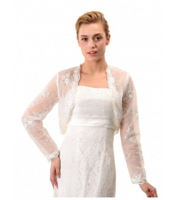 Topwedding Embroidered Ivory Tulle Wedding Bolero Long Sleeves Jacket Shrug - CT11V8BXNY7