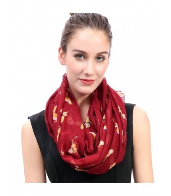 Lina & Lily Dark Red Fox Print Infinity Loop Scarf Light Weight - CT11P9AVSOT