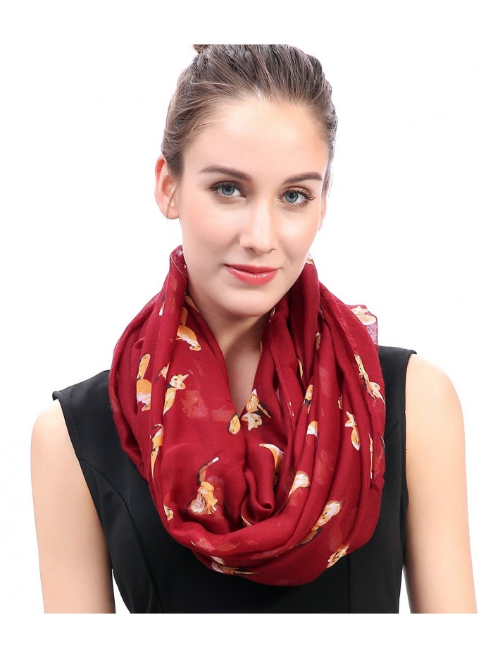 Lina & Lily Dark Red Fox Print Infinity Loop Scarf Light Weight - CT11P9AVSOT