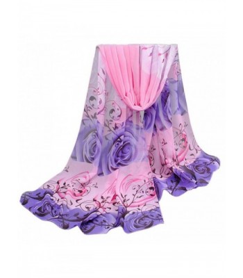 Women Rose Pattern Chiffon Elegant Scarves - Pink - C4128N6CWWD
