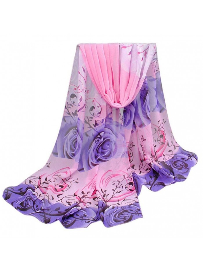 Women Rose Pattern Chiffon Elegant Scarves Vovotrade - Pink - C4128N6CWWD
