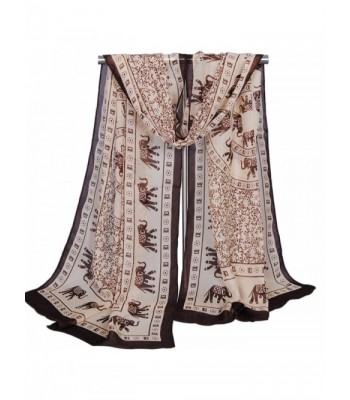 Alysee Women Impressive Elephant Print Chiffon Long Scarf Shawl Wrap - Khaki - CC12HH0D07H