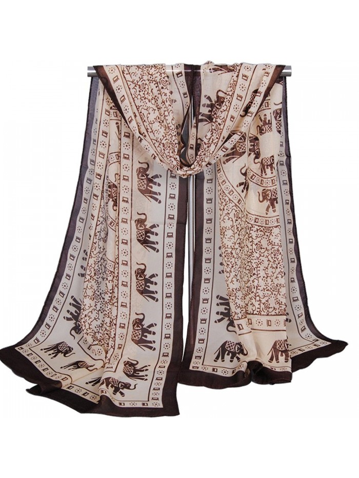 Alysee Women Impressive Elephant Print Chiffon Long Scarf Shawl Wrap - Khaki - CC12HH0D07H