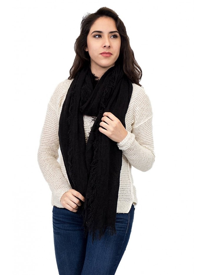 Super long Wide distressed Scarf- Acrylic scarf- winter plain color scar- solid color - Black - CF186EM57WI