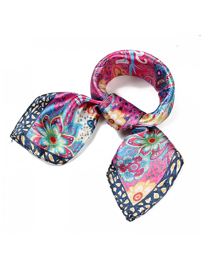 Soft Satin Square Scarf Paisley Pattern Silk Feel Hair Wrap Neckerchief Free Gift - Navy Blue - CY121QMIQD5