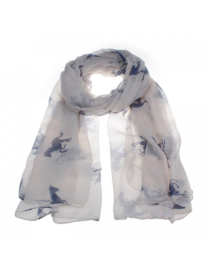 Sunward Women Running Horse Print Soft Long Scarf Shawl Wrap Pashmina Stole - White - CF122VDNJUN