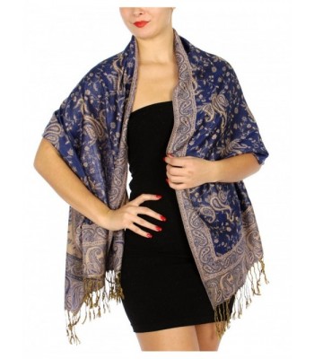 fashion2100 Women's Flower Paisely Pashmina Style Shawl Blue/Beige - CB11D0NTUMF