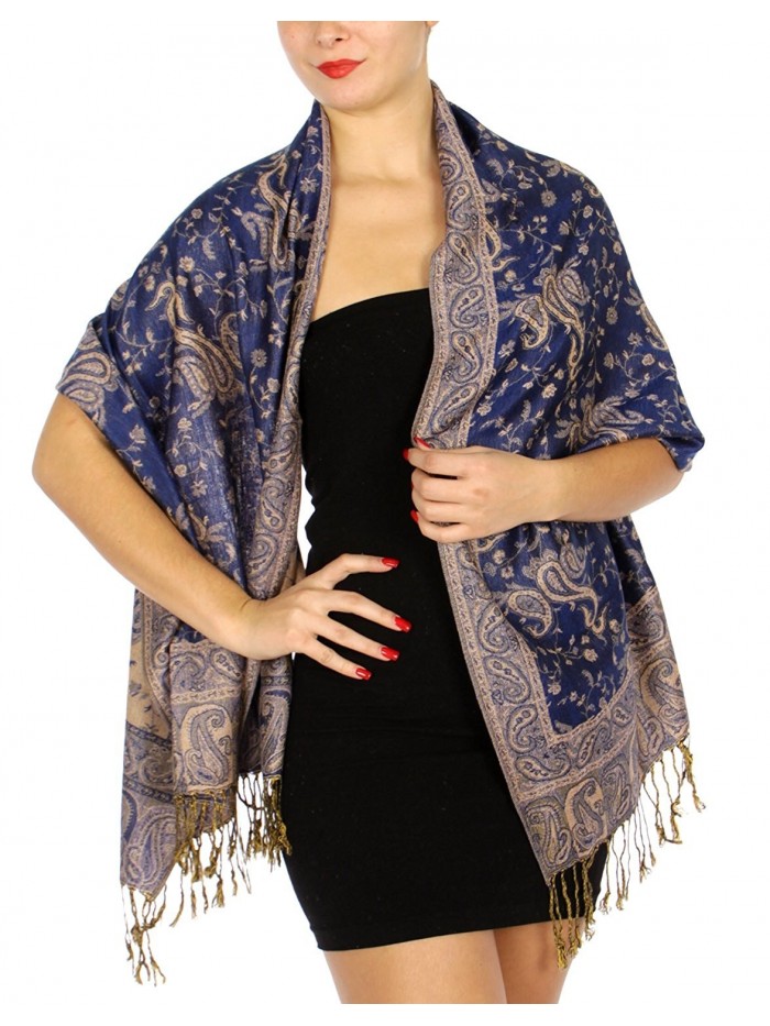 fashion2100 Women's Flower Paisely Pashmina Style Shawl Blue/Beige - CB11D0NTUMF