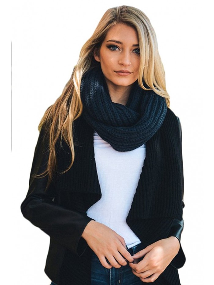 Aris Womens Thick & Chunky Chic Cable Knit Infinity Bundle Scarf & Bag - Navy - CI12O4XFQ0T