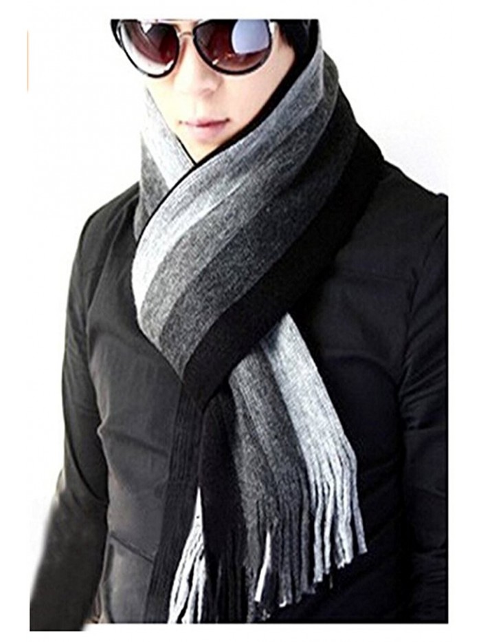 Unisex Winter Warm Long Scarf Thick Wool Knit Benetto Neck Warmer Shawl Wrap - Grey Stripes - C412N5MM54O