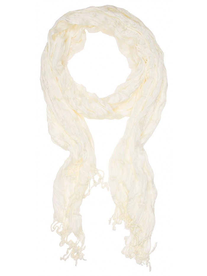 DRY77 Solid Plain Wrinkled Designer Inspired Fashion Shawl Scarf - Quarter Pearl Lusta White - C011CQKLCVF