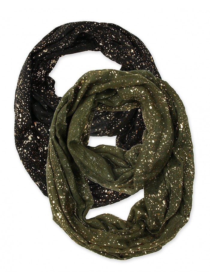 corciova Bronzing Starry Dot Fireworks Infinity Scarf Scarves - Starry Black and Olive - CD129BQDEVH