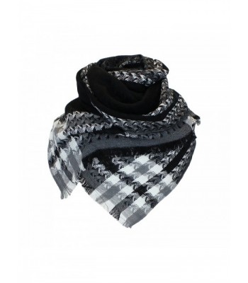 Boho Woven Houndstooth Blanket Scarf Shawl - Extra Long Winter Plaid Pashmina - Black - CU11QG7HV41