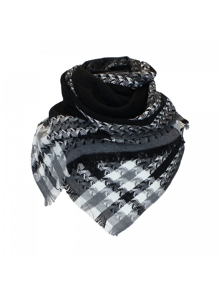 Boho Woven Houndstooth Blanket Scarf Shawl - Extra Long Winter Plaid Pashmina - Black - CU11QG7HV41