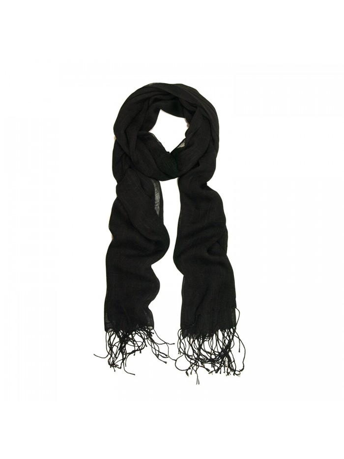 TrendsBlue Elegant Solid Color Viscose Fringe Scarf - Different Colors Available - Black - CD114V4JJUF