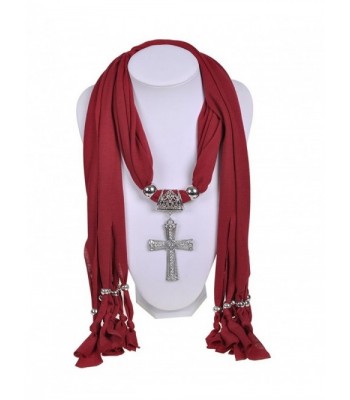 Wishcart Jewelry Scarf Cross Pendant Necklace Women Scarves - CJ12G9VNDXV