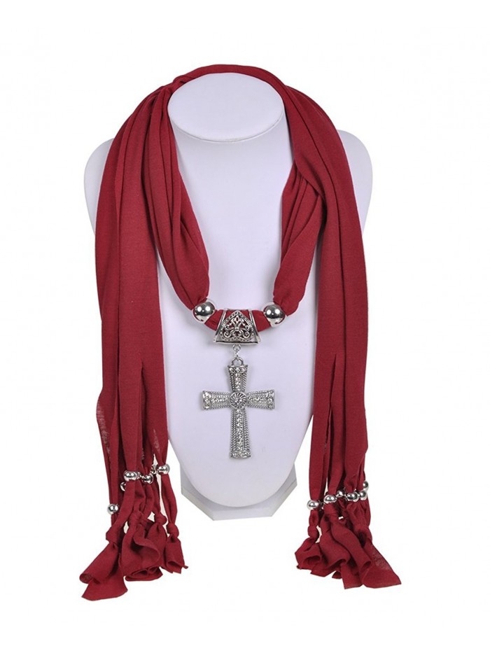 Wishcart Jewelry Scarf Cross Pendant Necklace Women Scarves - CJ12G9VNDXV