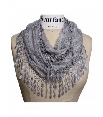 Scarfand's Feminine Lace Infinity Scarf with Teardrop Fringes - Slate - CV11IKCH73F