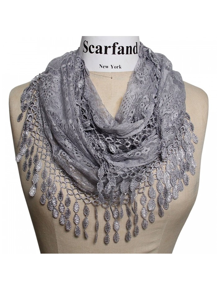Scarfand's Feminine Lace Infinity Scarf with Teardrop Fringes - Slate - CV11IKCH73F