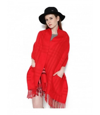 No.66 Town Women's Plaid Thick Warm Long Shawl Ultra Soft Winter Scarf with Pocket - Red - CS12N2H73XO