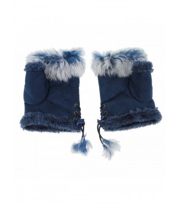 Winter Warm Fingerless Faux Suede Fur Driving Glove Mitten for Women Girl Gift - Blue - CC186NYE8NR