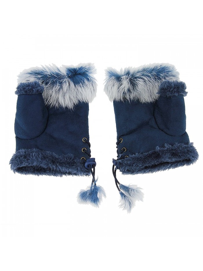 Winter Warm Fingerless Faux Suede Fur Driving Glove Mitten for Women Girl Gift - Blue - CC186NYE8NR