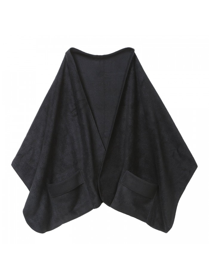 Unisex-Adult Shawl With Pockets - Polyester Fleece 20" X 58" - Black - CM11QW6H0SN
