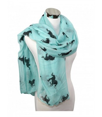 PANZ Western Horse Print Scarf (Grey and Black Horse) - Blue & Black - CA11XRF59M1